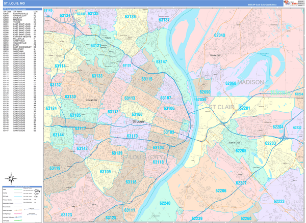 St. Louis City Digital Map Color Cast Style